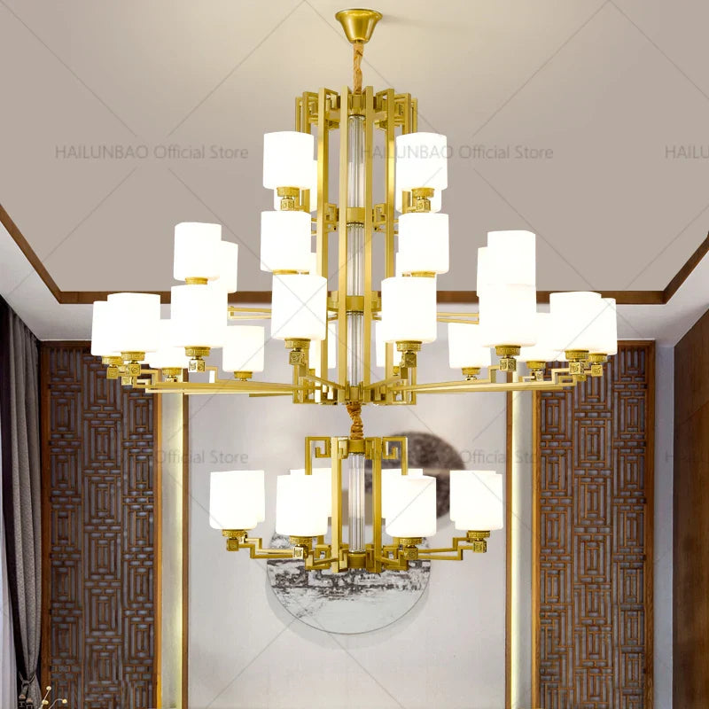 Axyaa Duplex Villa Living Room Chandelier - New Chinese High Jump Floor Lighting