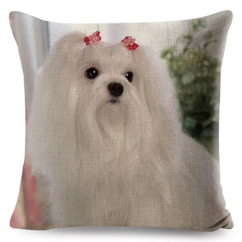 Maltese Dog Pillow Cover by Axyaa - Decorative Cushion Case for Home and Car
