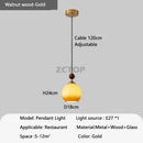 Axyaa LED Glass Pendant Lights Walnut Wood Hanging Lamp for Home Decor