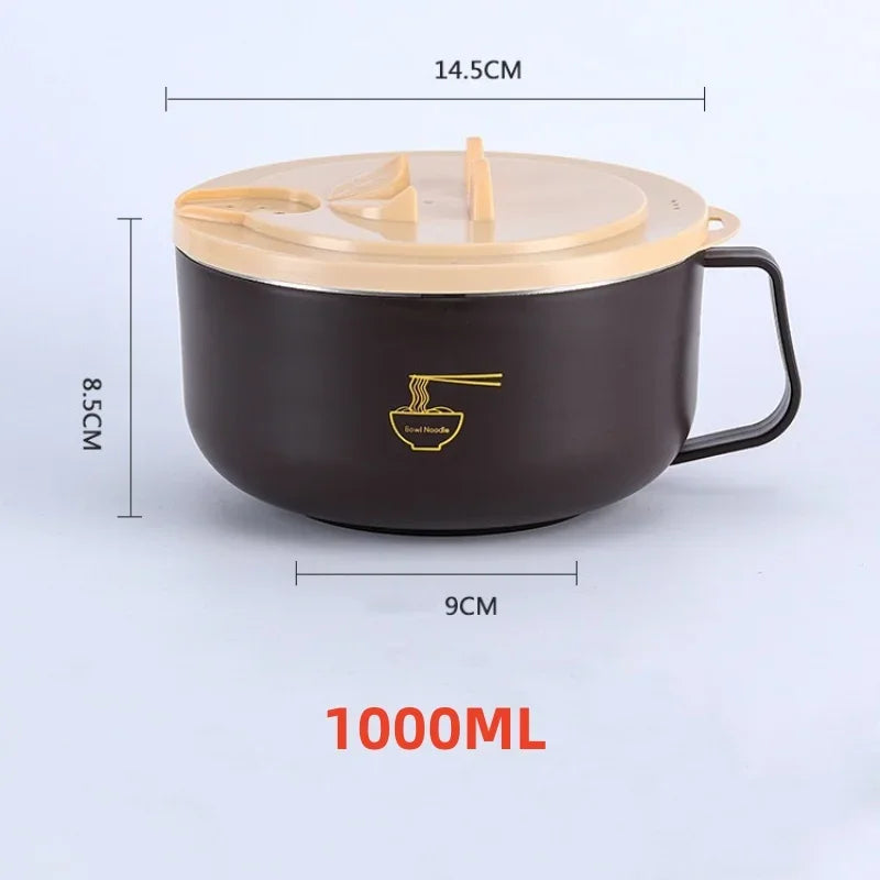 Axyaa Stainless Steel Double-Layer Noodle Bowl - Anti-Scalding Lunch Box & Food Container