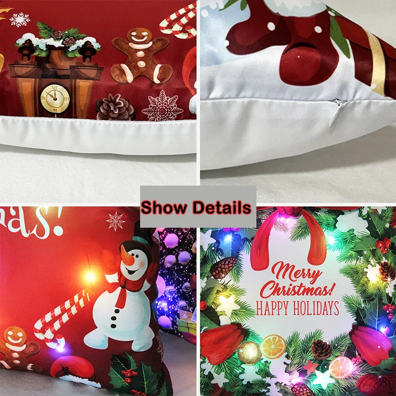 Axyaa LED Retro Santa Christmas Lights Pillowcase Home Decor 45x45