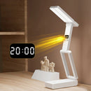 Axyaa Foldable Desk Lamp with Clock & USB Charging, Rechargeable LED Reading Light.