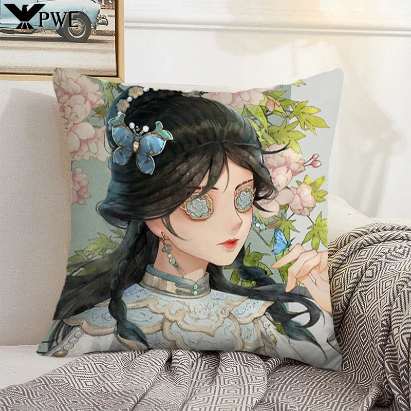 Axyaa Anime Bed Pillow Case 45x45 Decorative Cushion Cover Home Sofa Decor