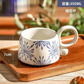 Axyaa Blue Patterned Ceramic Coffee Mug with Double Handles for Home Tea Enjoyment