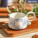 Axyaa Blue Patterned Ceramic Coffee Mug with Double Handles for Home Tea Enjoyment