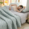 Axyaa Floral Summer Blanket & Pillowcase Set - Soft Knitted Duvet, Breathable & Skin-Friendly