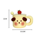 Axyaa Kawaii Big Ears Ceramic Mug with Lid, Spoon | Cartoon Cute Girl Coffee Cup