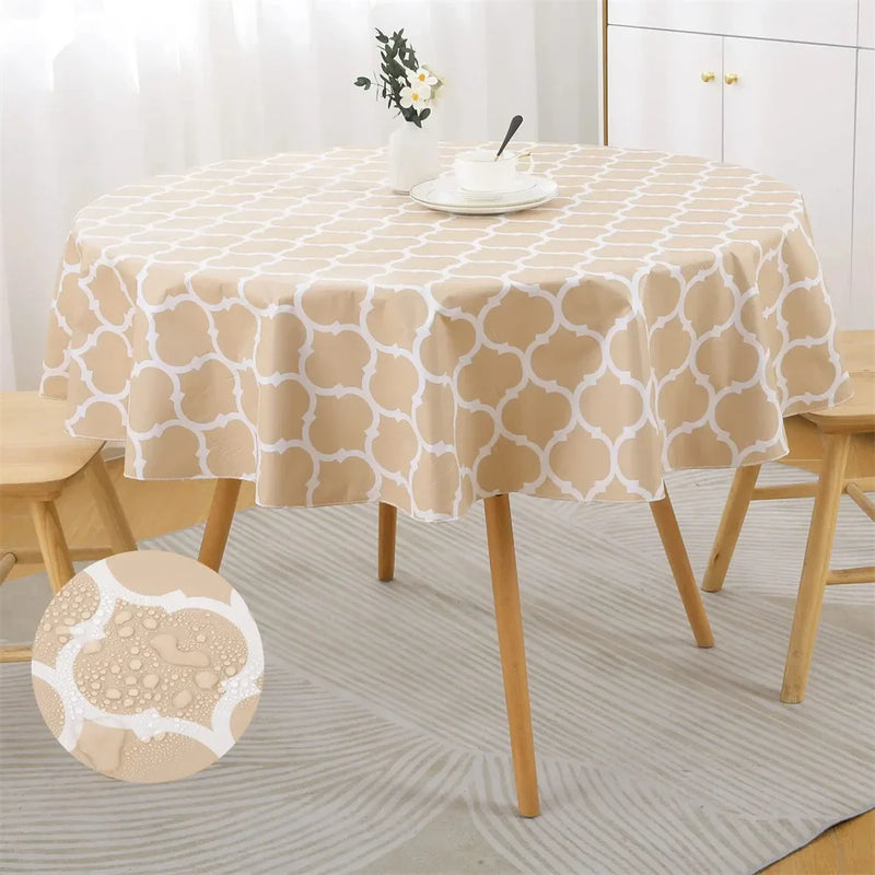 Axyaa Waterproof Round Tablecloth 60-inch Heat-Resistant Moroccan Design