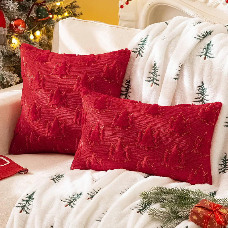 Axyaa Soft Plush Faux Fur Christmas Tree Pillow Cover for Winter Holiday Decor