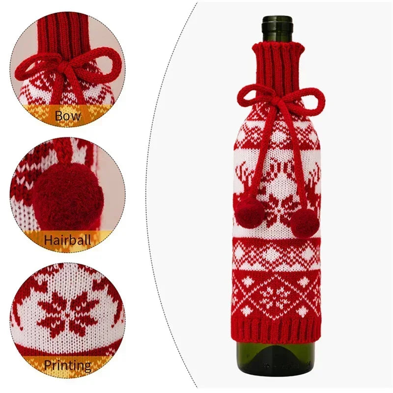 Knitted Snowflake Elk Christmas Wine Bottle Cover by Axyaa