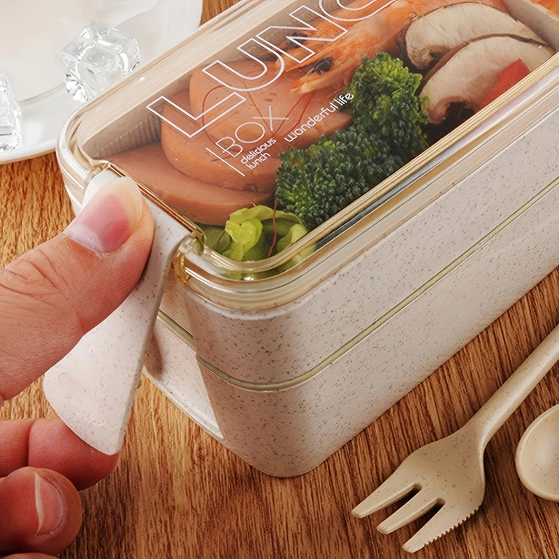 Axyaa 3-Layer Healthy Material Kids Bento Box with Handle, 900ML