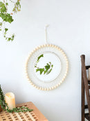 White Leaf Macrame Wall Round Mirror for Home Decor by Axyaa