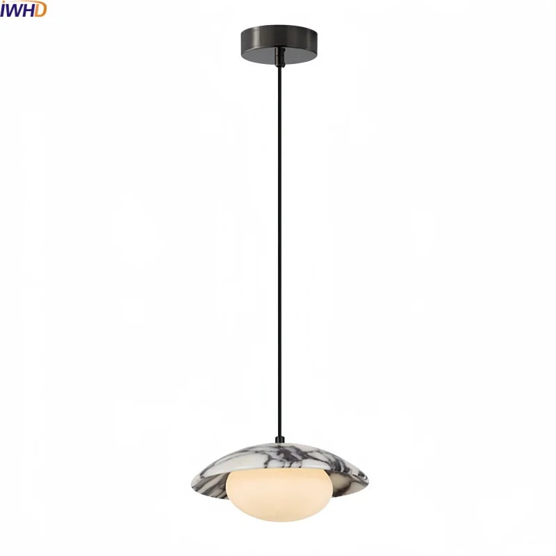 Axyaa White Glass LED Pendant Lights, Bulgari Stone Hanging Pendant Lamp