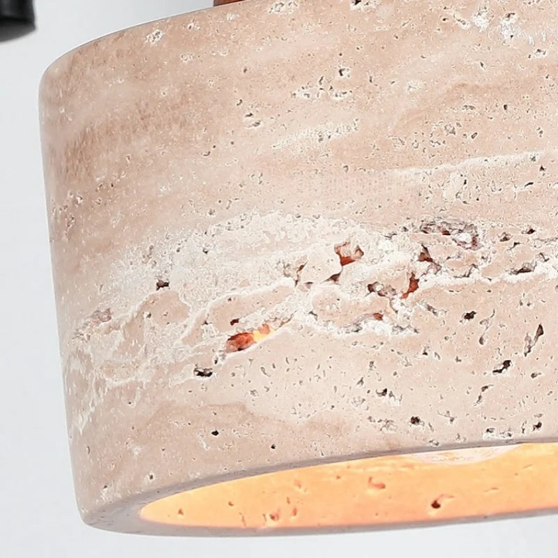 Axyaa Wabi Sabi LED Wall Lamp Sconce Black Iron Arm Yellow Travertine Stair Light