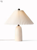 Axyaa White/Green Ceramic Table Lamp with LED Light & Pleated Lampshade