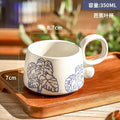 Axyaa Blue Patterned Ceramic Coffee Mug with Double Handles for Home Tea Enjoyment
