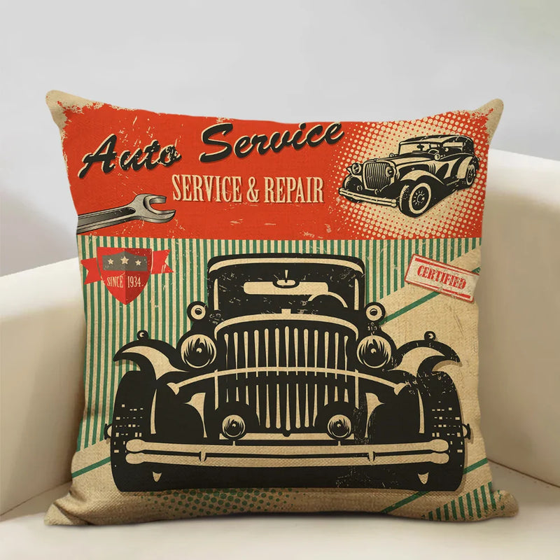 Axyaa Classic Cars Print Cushion Cover 45X45CM Pillowcase Linen Throw Pillow