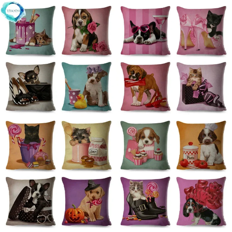 Axyaa Cartoon Pet Dog Print Pillow Covers 45x45cm for Home and Car Decor