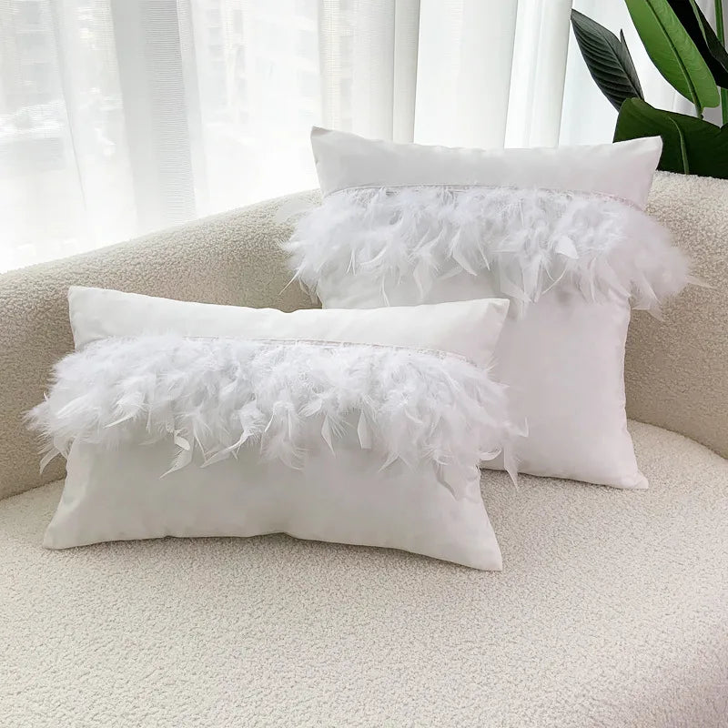 Axyaa Velvet Faux Feather Cushion Cover Soft Home Decor Pillow Cover Living Room