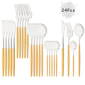 Axyaa Purple Silver Stainless Steel Cutlery Set - 24 Pcs Flatware Dinnerware Tableware Set