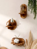 Axyaa Oval Charcoal Wooden 2-Tier Wall Shelf - Boho Home Decor Storage Rack