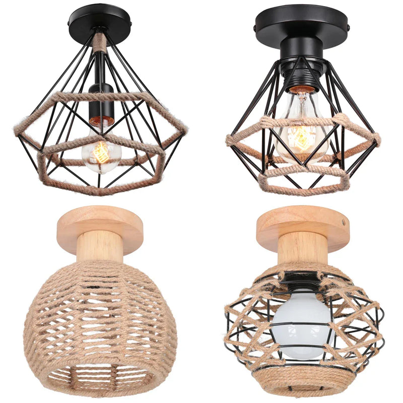 Axya Vintage Metal Ceiling Lamp with Hemp Rope for Indoor Lighting