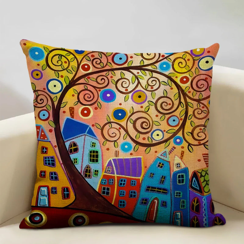 Axyaa Scenic Illustration Cushion Cover 45x45cm for Home Art Decoration