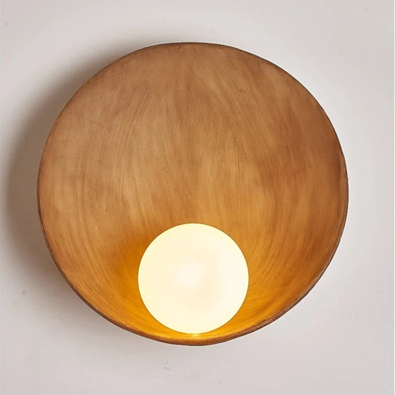 Axya Resin Wooden Wall Lamp White Brown LED Bedroom Porch Light