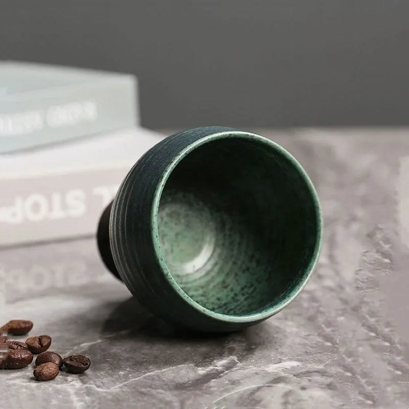 Axyaa Ceramic Coffee Cup Set with Spoon, Coarse Pottery Goblet for Home Decor