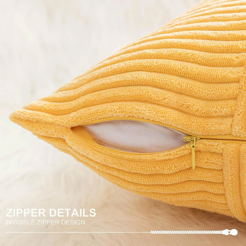 Axyaa Yellow Stripe Corduroy Pillowcase - Patchwork Design - 45x45CM