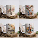 Axyaa Music Theme Ceramic Coffee Mug - Violin Piano Harp Saxophone Picture Mug
