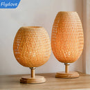 Axyaa Vintage Rattan LED Table Lamp - Dimmable Night Light for Bedroom and Living Room