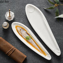 Axyaa White Ceramic Fish Plate for Restaurant and Molecular Cuisine