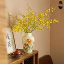 Axyaa Chinese Hand-Painted Tulip Ceramic Vase, Retro Country Style Living Room Décor
