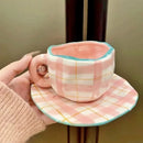 Axyaa 10oz Korean Style Ceramic Coffee Mug with Saucer Hand Painted Tea Cup Set