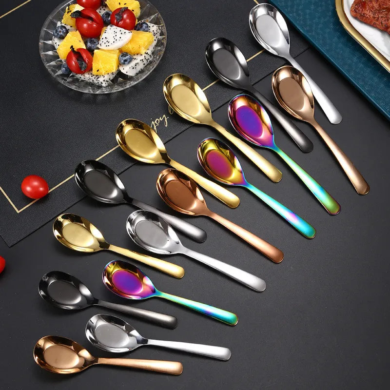 Axyaa Stainless Steel Long Handle Soup Spoon Ice Cream Teaspoons Coffee Spoons