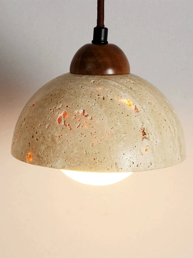 Axya Stone Wood LED Pendant Lamp - Japanese Style Cream Nordic Chandelier