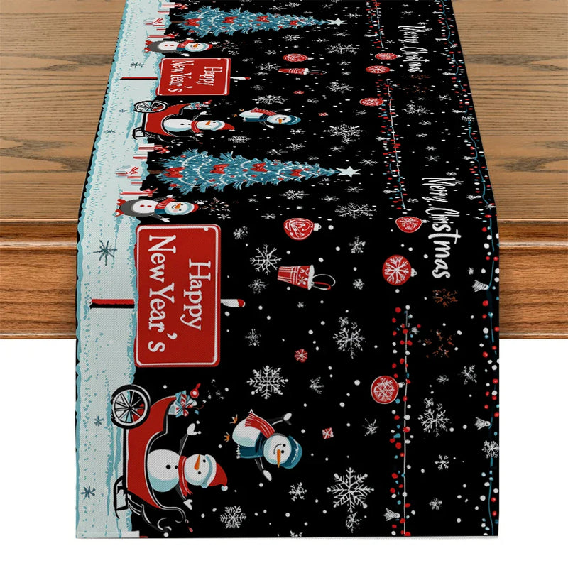 Axyaa Christmas Table Runner Snowman Santa Tree Farmhouse Holiday Decor