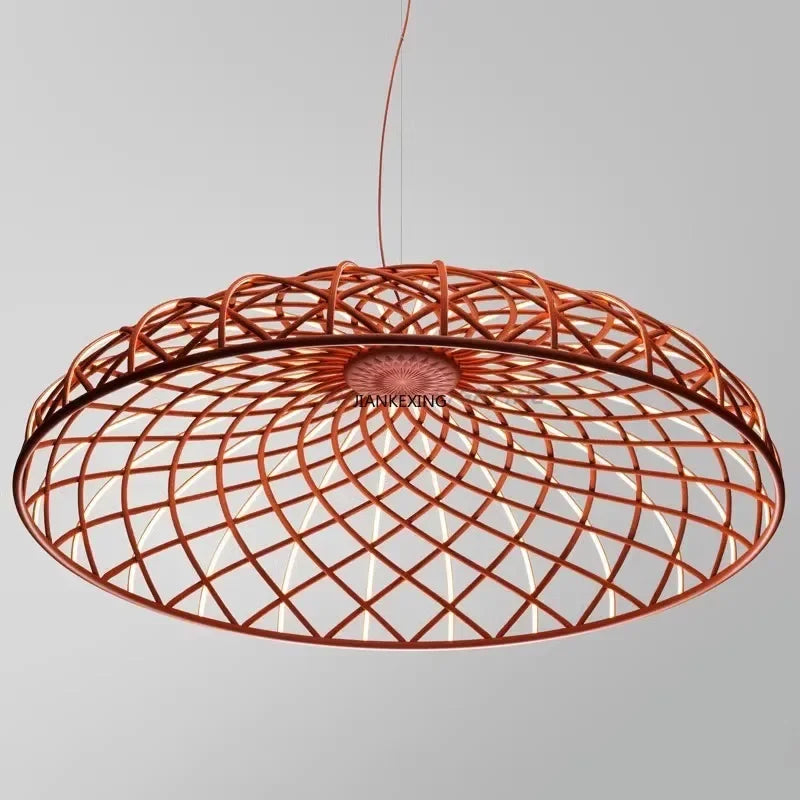 Axyaa SKynest Rope LED Chandelier: Circular Woven Design for Living Room & Restaurant