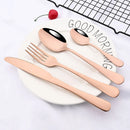 Axyaa 16-Piece Pink Gold Stainless Steel Cutlery Set - Dinnerware Flatware Tableware Kit