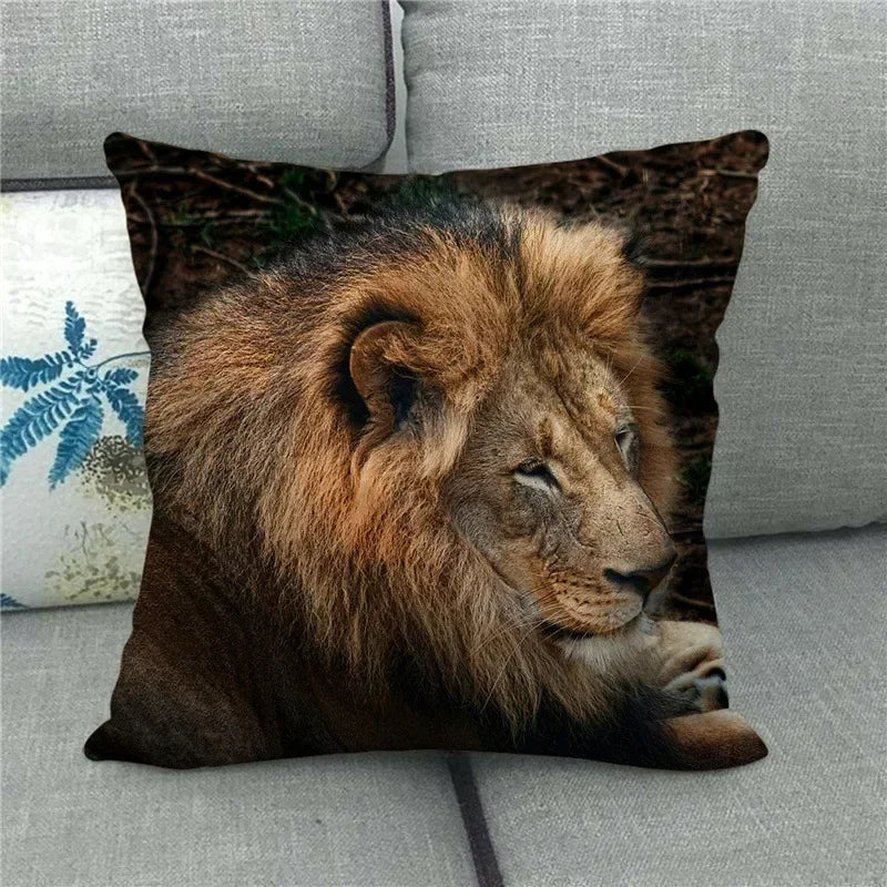 Axyaa Tiger Lion Printed Cushion Cover for Home Sofa Bed Decoration
