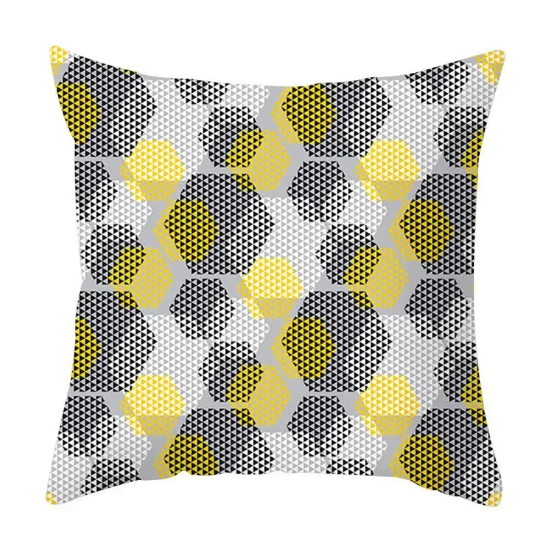 Axyaa Yellow Floral Geometric Pillowcase for Home Decor