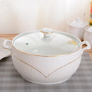 Axya Nordic White Ceramic Soup Pot with Lid, 2.6L Large Bowl