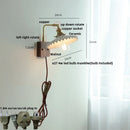 Axyaa Nordic Modern LED Wall Lamp Walnut Wood Ceramic Copper Pull Chain Switch