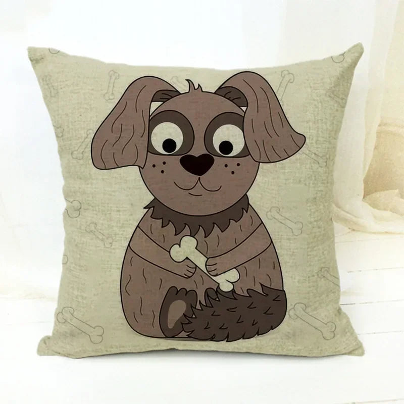 Axyaa Cartoon Animal Print Linen Cushion Cover 45*45cm
