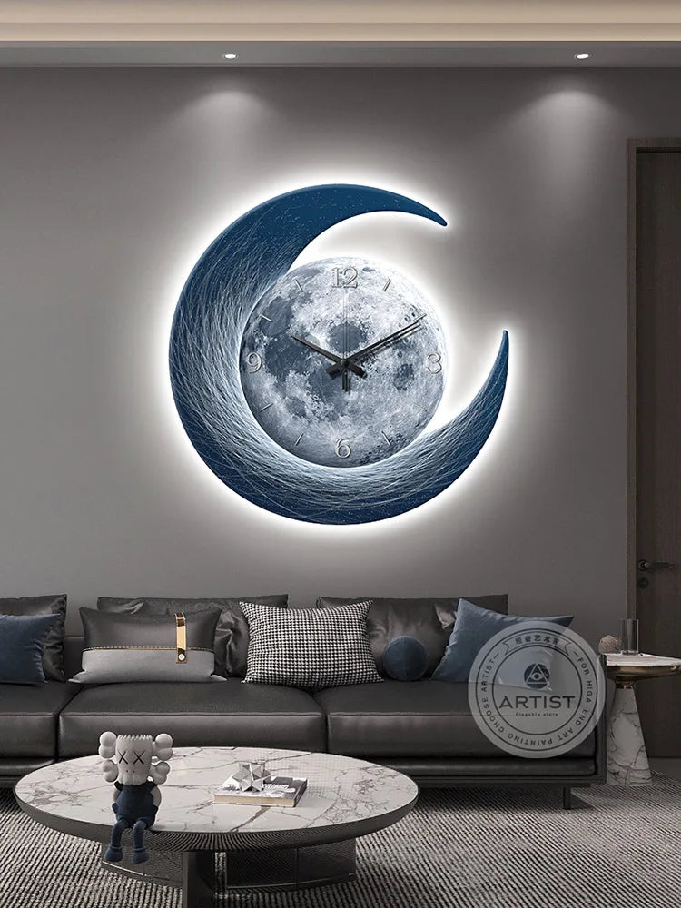 Axya Moon Clock LED Luminous Painting for Living Room Decoration