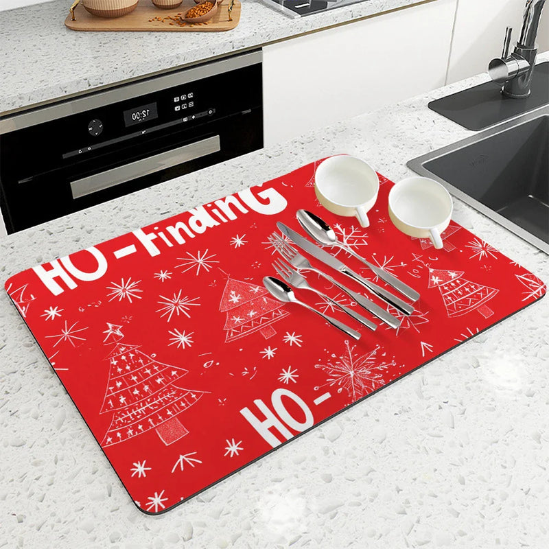 Axyaa Christmas Polka Absorbent Kitchen Mat, Antiskid & Quick Dry Dish Drying Pad