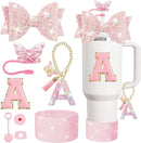 Axyaa Cup Accessories Set for Stanley Cup Tumbler - 8PCS Straw, Topper, Cover, Cap, Boot, Stopper, Charm, Initials