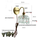 Axyaa Nordic LED Wall Light with Pull Chain Switch, Crystal Glass Copper Lamp