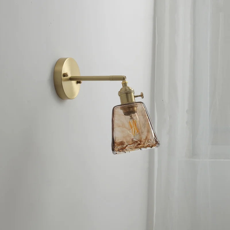 Axyaa Glass Copper LED Wall Lamp with Knob Switch for Modern Home Decor